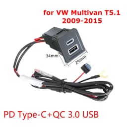 34mmx 29mm PD Type-C+QC 3.0 USB Car Fast Charger Socket Central Control Lower Right Hole for VW Multivan T5.1 2009-2015