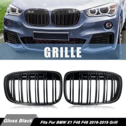 Double Line Car Front Bumper Kidney Grill Grilles For BMW X1 F48 F49 2016 2017 2018 2019 2020 M Style Racing Grille Glossy Black