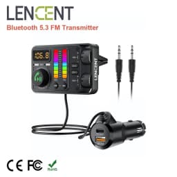 LENCENT Bluetooth 5.3 Car FM Transmitter, Hi-Fi Treble & Bass Music Player, PD20W QC18W Fast Car Charger, Radio Bluetooth Car Ad