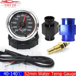 7 Color LED 2" 52mm Water Temperature Gauge with Sensor 1/8 NPT 40-140 Celsius Water Gauge+Water Temp Joint Pipe Sensor 26-40mm