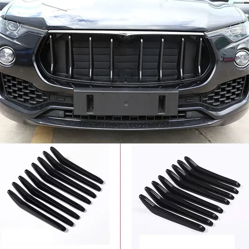 For 2016-2021 Maserati Levante ABS Carbon Fiber Car Styling Front Grille Trim Strip Car Exterior Trim Accessories 8-Piece Set