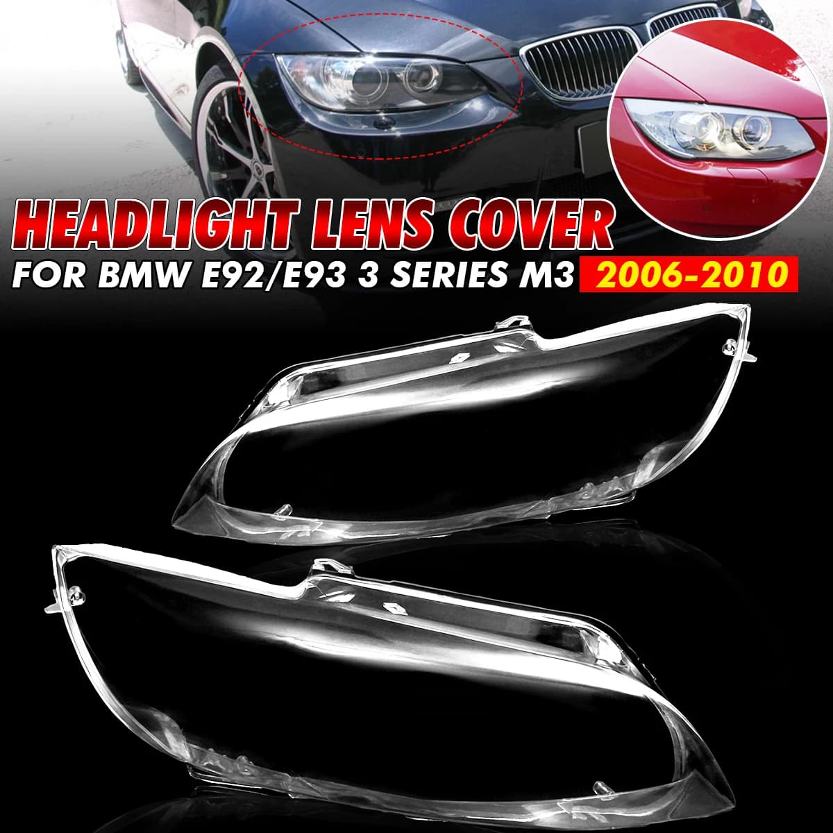 Car Front Headlight Lens Covers For BMW E92 E93 Coupe Convertible M3 2006-2010 Left/Right Clear Headlamp Cover Shell