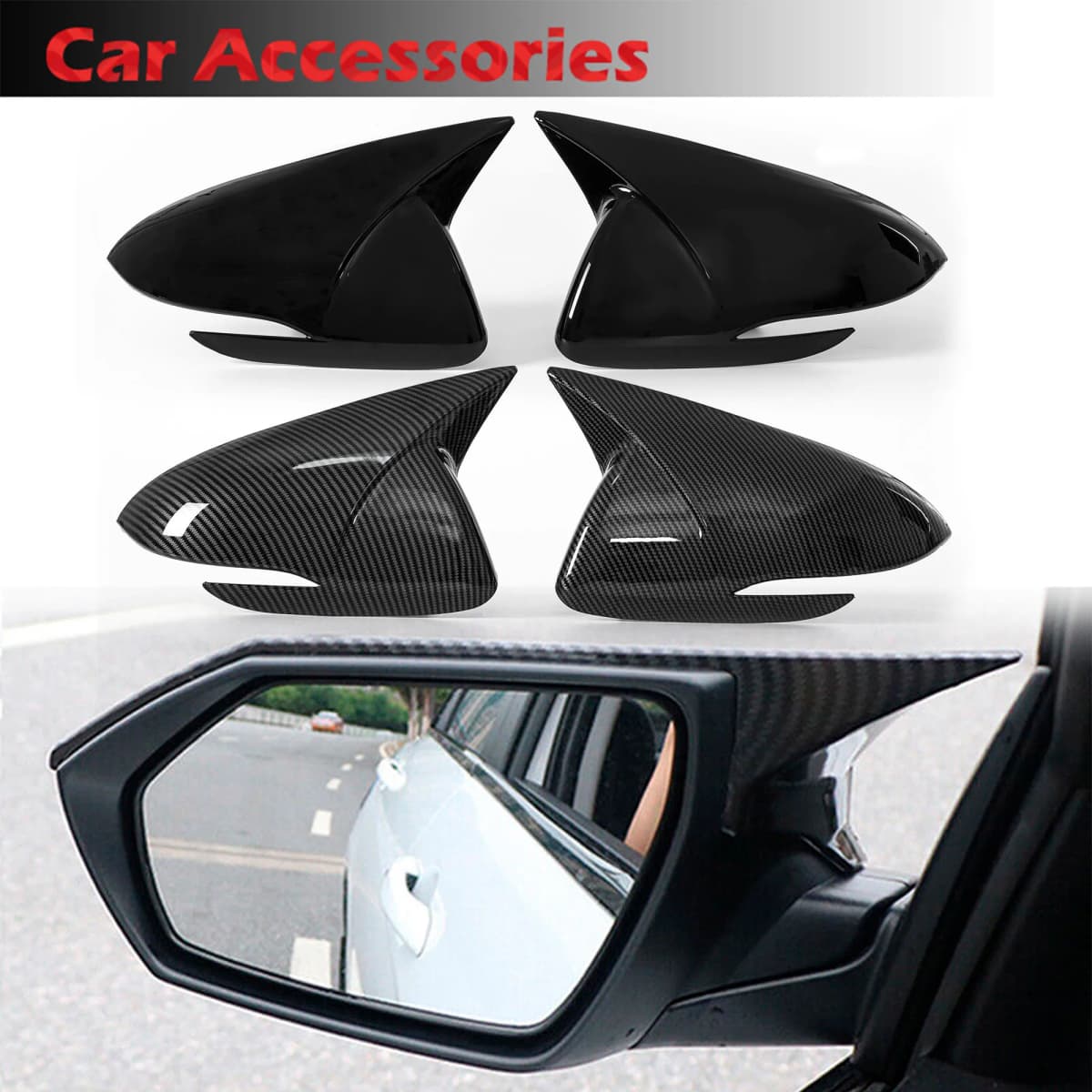 Rearview Mirror Cover For Hyundai Elantra AD 2016-2020 Black/Carbon Fiber Look Side Wing Mirror Cap Case Trim Car Accessories