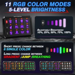 Mictuning 8/12 Gang RGB Switch Panel Led Work Light Bar Switches Box Controller for Universal Cars Truck Boat UTV 4X4 4WD