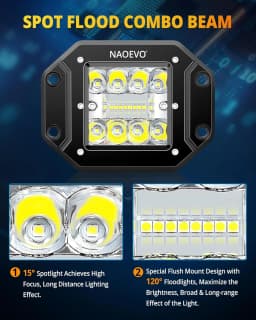 NAOEVO 5 Inch Flush Mount LED Pods Lights 40W 4000LM Spot Flood Combo LED Light Bar Offroad Driving Fog Lights LED Work Lights