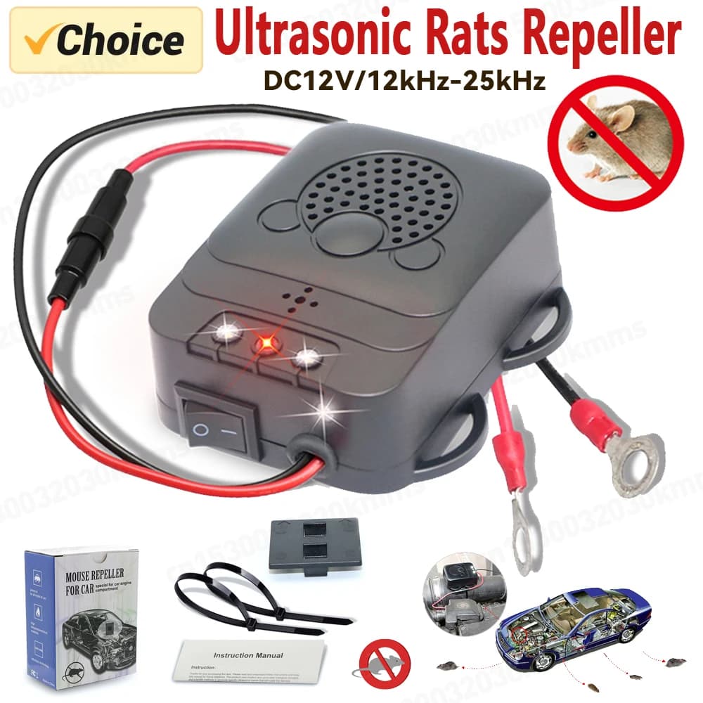 12V Ultrasonic Pest Control Device for Outdoor Car Vehicle Non-Toxic Electronic Mouse Repellent Keep Rodent Marten Away Anti-rat