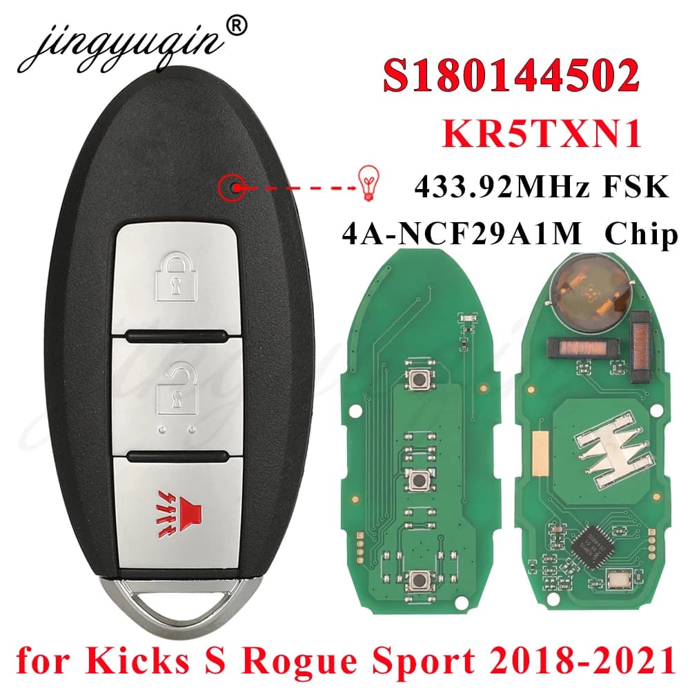jingyuqin S180144502 Smart Car Key For Nissan Kicks S Rogue Sport 2018 2019+ Proximity Fob 433Mhz Chip 4A 285E3-5RA0A KR5TXN1