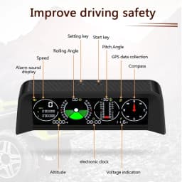 M X90 Slope Meter Inclinometer Car Altitude GPS Speedometer HUD Pitch Tilt Angle Protractor Clock Latitude Longitude Campass