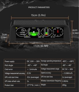 M X90 Slope Meter Inclinometer Car Altitude GPS Speedometer HUD Pitch Tilt Angle Protractor Clock Latitude Longitude Campass
