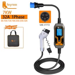 Feyree Portable EV Charger Wallbox Type1 J1772 7KW 32A 1Phase with CEE Plug EVSE Charging Box for Electric Car Charger 5m Cable