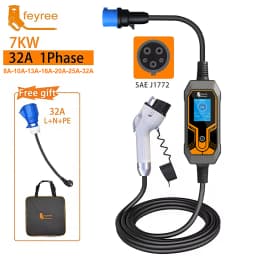Feyree Portable EV Charger Wallbox Type1 J1772 7KW 32A 1Phase with CEE Plug EVSE Charging Box for Electric Car Charger 5m Cable