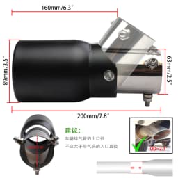 Stainless Steel Exhaust Tip 63mm/3.5"89mm Adjustable Universal Fit for Car SUV Single Rolled Edge Exhaust Pipe Tip with Bolt-On
