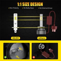 AILEO 2Pcs 200W 20000LM H1 6500K 4300K 3000K Headlight LED Lights Bulb Mini Size Design Wireless For Car Lamp CSP 7035 Plug&Play