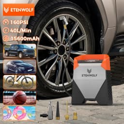 ETENWOLF ZEPHYR S5C Portable Tire Inflator Heavy-Duty Car compressor 160PSI &15600mAh for Pickups Car Tires Motorcycles