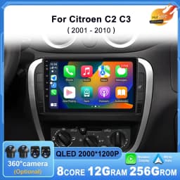 For Citroen C2 C3 2001 2002 2003 - 2010 Car Multimedia Player Android14 GPS Navigation Auto Tools DSP Stereo CarPlay QLED Screen