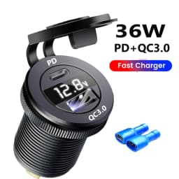 12V Car Fast Charger Power Socket QC3.0 and PD USB Port Car Charger Adapter fast charging for Car Boat Marine RV Motorcycle