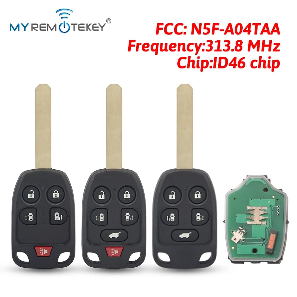 MYREMOTEKEY Remote Key 313.8Mhz 5/6 Button ID46 Chip for 2011 2012 2013 Honda Odyssey FCC N5F-A04TAA