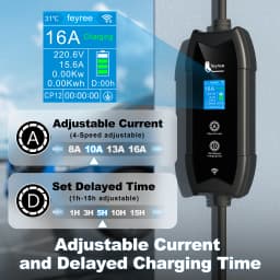 Feyree GB/T Portable EV Charger 3.5m Cable with WIFI APP Control 16A 3.5kW Set Charging & Delay Time for EV Cars, Plug Customiza