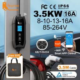 Feyree GB/T Portable EV Charger 3.5m Cable with WIFI APP Control 16A 3.5kW Set Charging & Delay Time for EV Cars, Plug Customiza