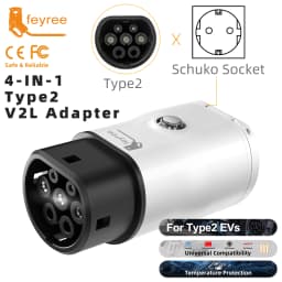 Feyree Type2 V2L Discharger Adapter for MG/Kia/Hyundai/Chinese EVs, Vehicle to Load Power Converter and Safety Switch for Campin