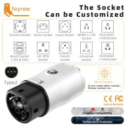 Feyree Type2 V2L Discharger Adapter for MG/Kia/Hyundai/Chinese EVs, Vehicle to Load Power Converter and Safety Switch for Campin