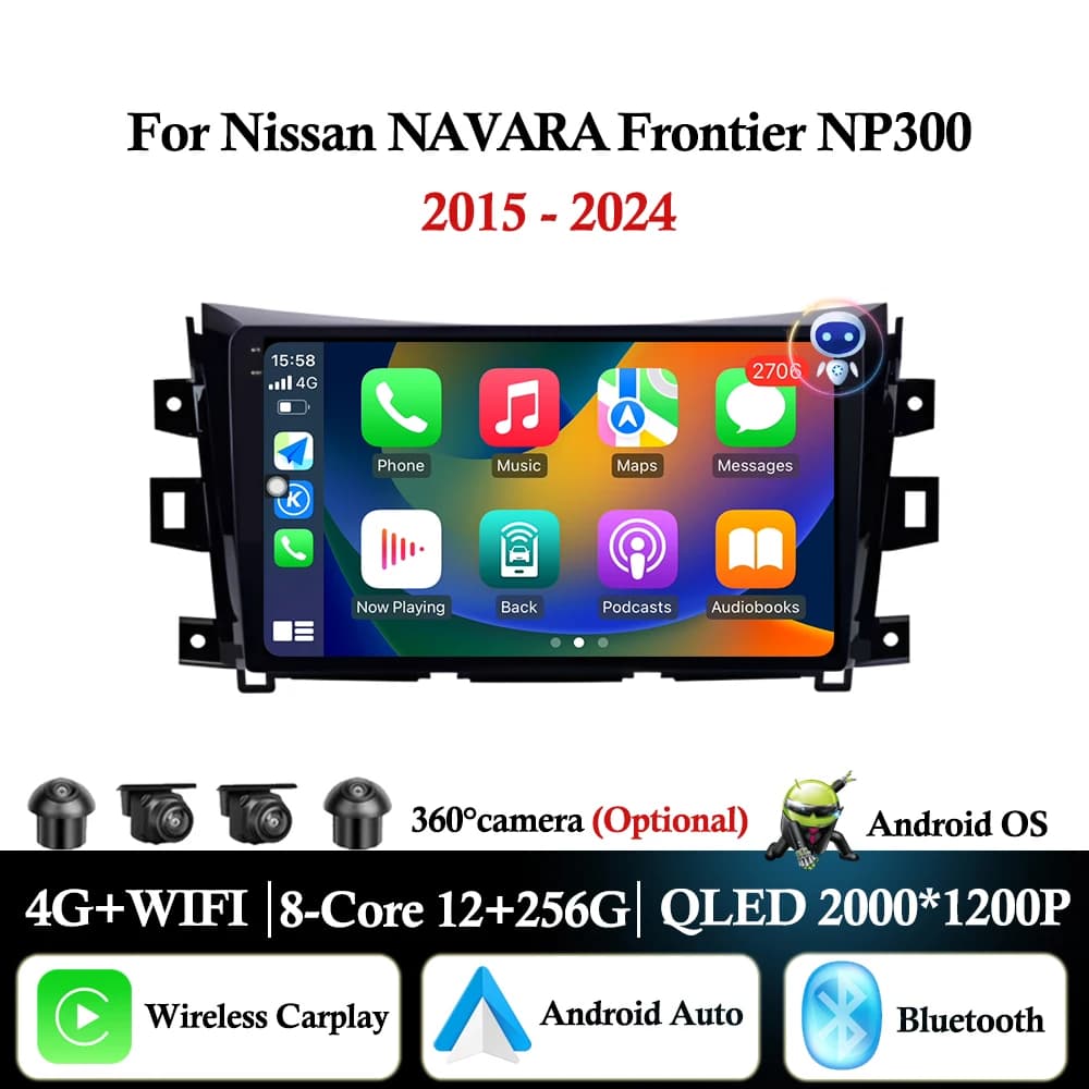 10' Android Auto For Nissan NAVARA Frontier NP300 2015 - 2024 Car Radio Multimedia Video Player BT GPS Navigation QLED Screen