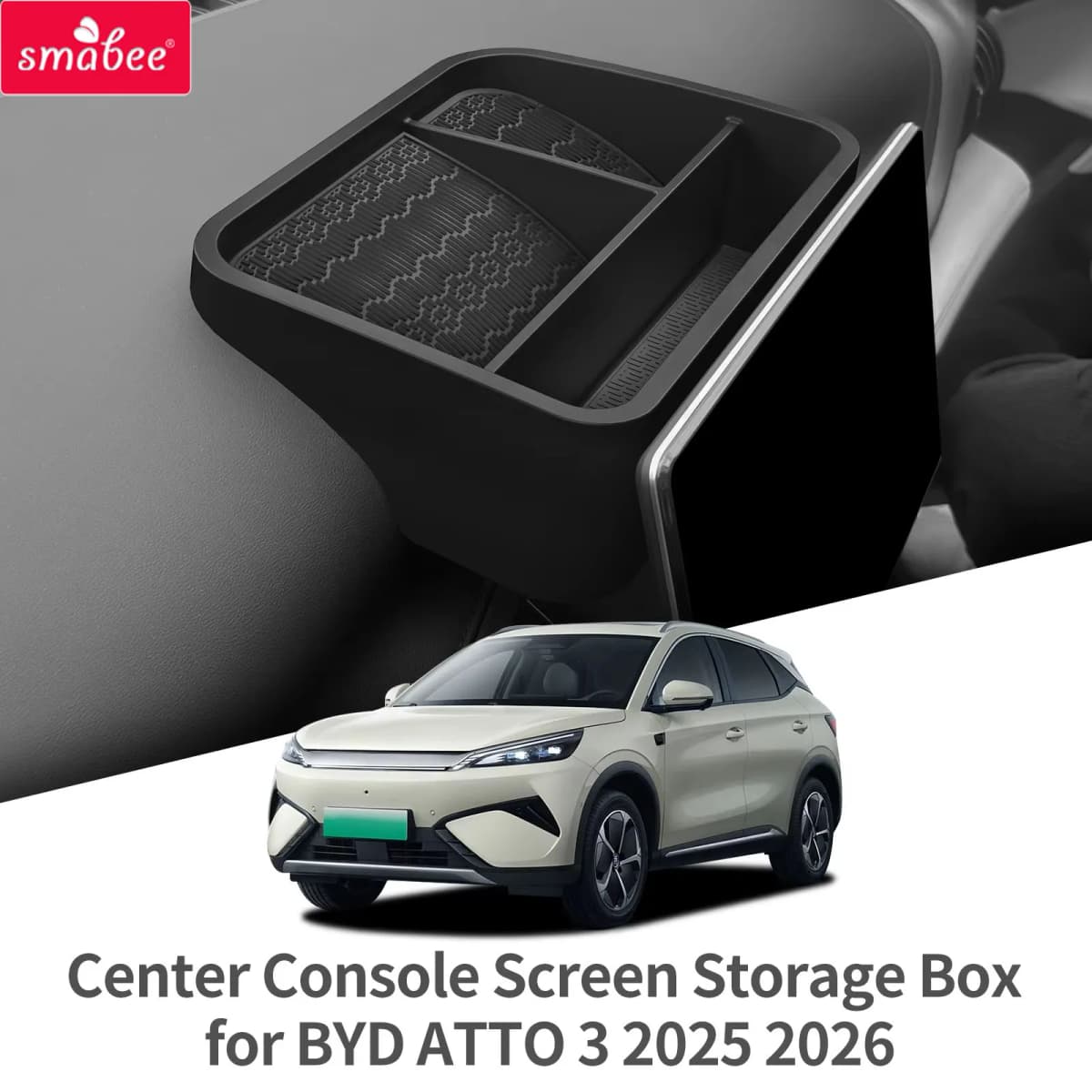 Smabee for BYD ATTO3 ATTO 3 YUAN PLUS 2025 2026 Dashboard Tray Organizer Display Screen Rear Storage Box Car Accessories Black