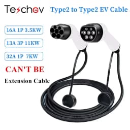 Teschev 16A 32A 11kW Type 2 to Type2 EV Charging Cable IEC 62196-2 Electric Car Charging Cord for Electric Vehicles Car Cable