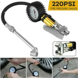 Wear-resistant Thickened Hose Dual Scale Tyre Pressure Gauge, 220PSI High Precision Stable Manual Air Meter for Car