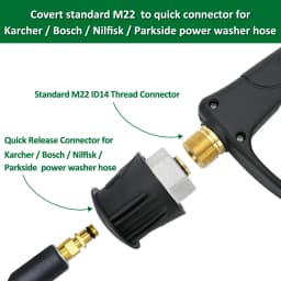 Pressure Washer Gun With Karcher/Nilfisk/Parkside/Bosch Hose Adapter & Quick Connect Nozzle for Car Surface Cleaning