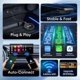 NEW CarlinKit HD2CP Pro CarPlay To HDMI Wireless Android Auto CarPlay 3-In-1 Smart Car Box Plug and Play 2K Video Streaming Box