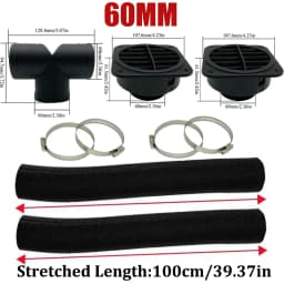 42mm 60mm 75mm 90mm Car Air Diesel Parking Heater 2x Air Outlet Vent + T/YPiece + Duct Pipe + 2x Clamps For Webasto Eberspacher