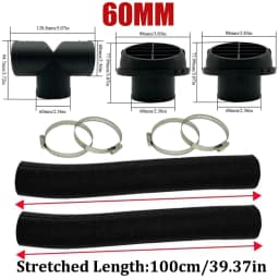 42mm 60mm 75mm 90mm Car Air Diesel Parking Heater 2x Air Outlet Vent + T/YPiece + Duct Pipe + 2x Clamps For Webasto Eberspacher