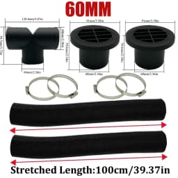 42mm 60mm 75mm 90mm Car Air Diesel Parking Heater 2x Air Outlet Vent + T/YPiece + Duct Pipe + 2x Clamps For Webasto Eberspacher