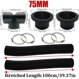 42mm 60mm 75mm 90mm Car Air Diesel Parking Heater 2x Air Outlet Vent + T/YPiece + Duct Pipe + 2x Clamps For Webasto Eberspacher