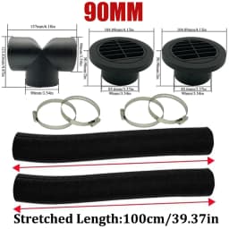 42mm 60mm 75mm 90mm Car Air Diesel Parking Heater 2x Air Outlet Vent + T/YPiece + Duct Pipe + 2x Clamps For Webasto Eberspacher