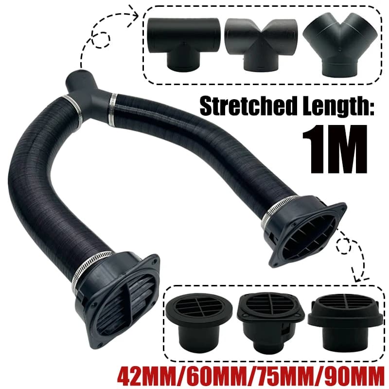 42mm 60mm 75mm 90mm Car Air Diesel Parking Heater 2x Air Outlet Vent + T/YPiece + Duct Pipe + 2x Clamps For Webasto Eberspacher