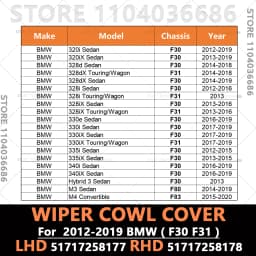 For 2012-2019 F30 F31 BMW 320i 328i 330i 335i 340i 328d 330e M3 M4 Windshield Wiper Cowl Cover LHD 51717258177 RHD 51717258178