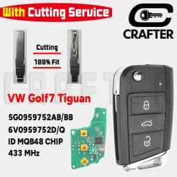 Key Crafters 5G0959752AB/BB ID48 MQB 434MHz Keyless Go Remote CarKey Fits VW Golf 7 MK7 Tiguan Polo Skoda HU66/HU162T KeyCutting