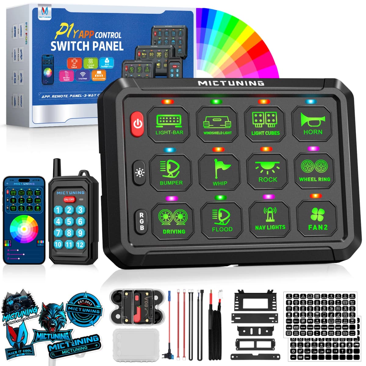 MICTUNING P1Y 8/12 Gang Switch Panel / Wireless Remote / App Control, Remote Control Range Up to 230FT Control Relay System