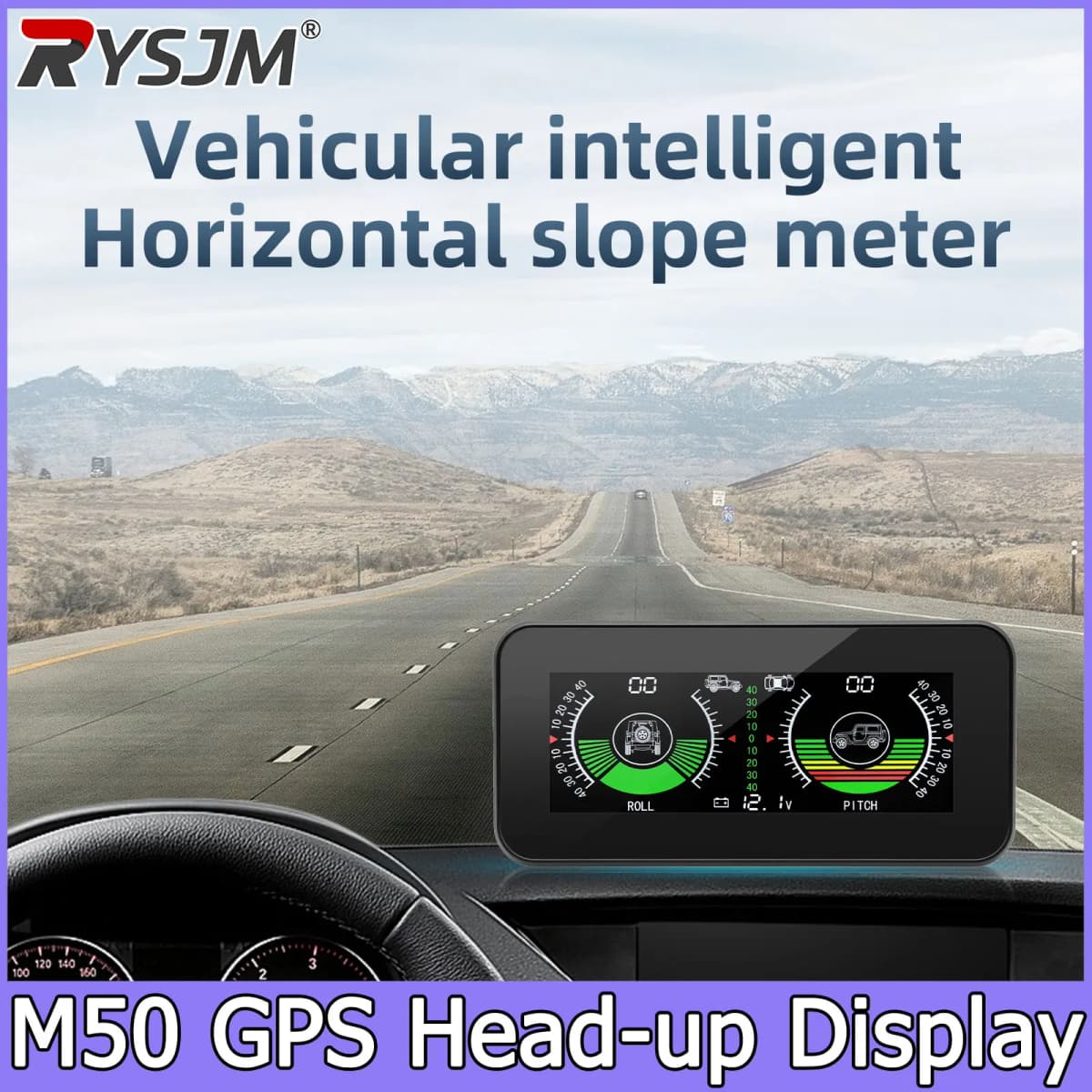 M50 HUD Auto Intelligent Slope Meter Off Road GPS Smart Inclinometer Car Digital Display Tilt Roll Pitch Angle Inclinometro Volt