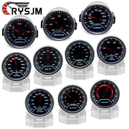 52mm Racing Gauge 12V LED Smoke Len -1~0~2 BAR Turbo Boost Water Temperature Oil Pressure Voltmeter Air Fuel Ratio Meter For 12V