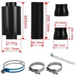 HOMEFISH Universal Carbon Fibre Cold Air Intake Filter Box Enclosed Feed Induction Pipe Hose Kit for Car 1 Set