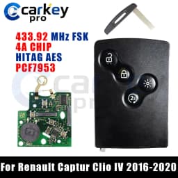 Carkeypro 433 MHz FSK 4A Chip 4 Buttons Remote Card Smart Car Key Keyless Entry Autostart For Renault Captur Clio IV 2016-2020