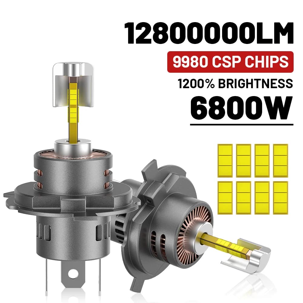6800W 360 H4 LED Car Headlight Bulb Canbus H11 9005 9006 Light for Car Turbo Mini Size H11 H7 LED HeadLamp 12V Wireless with Fan