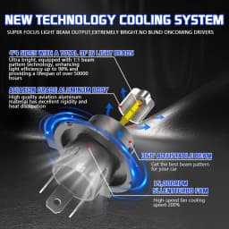 6800W 360 H4 LED Car Headlight Bulb Canbus H11 9005 9006 Light for Car Turbo Mini Size H11 H7 LED HeadLamp 12V Wireless with Fan