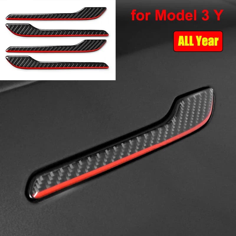 4Pcs for Tesla Model 3 Y Juniper Highland 2020-2025 2026 Door Handle Wrap Cover Protector Stickers Carbon Fiber Resin Casting