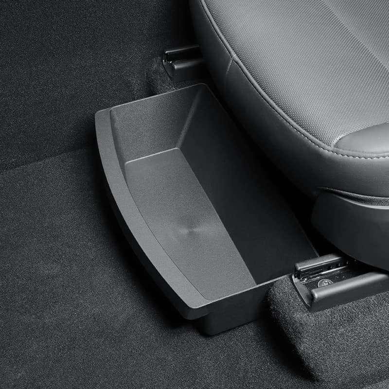 Under Seat Storage Box for Tesla Model Y Juniper 2025-2026 Hidden Front Seat Organizer Tray with Anti-Slip Padding Waterproof