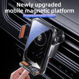 Car Phone Charger Phone Holder 15W Wireless & Wired Charger Auto Sensing One-Touch Release and Rotation Qi FCC ROHS Certified