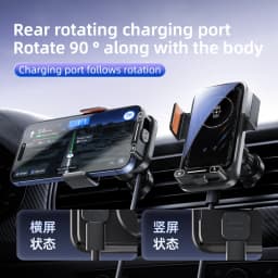 Car Phone Charger Phone Holder 15W Wireless & Wired Charger Auto Sensing One-Touch Release and Rotation Qi FCC ROHS Certified
